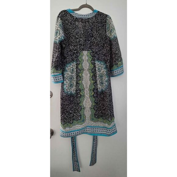 Boho-Chic Printed Tunic Dress with Tie Waist – Size 10 - Picture 4 of 5